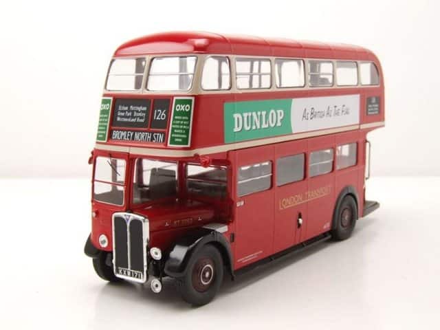 ixo Models Modellauto AEC Regent III RT London Transport Doppeldecker Bus Dunlop 1939 rot