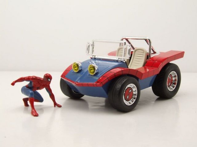 JADA Modellauto Buggy blau rot mit Spiderman Figur Modellauto 1:24 Jada Toys