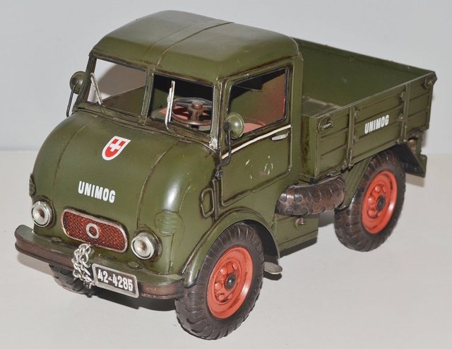 JS GartenDeko Modellauto Blechauto Modellauto Oldtimer Automarke Unimog Modell Typ 401 L 32 cm