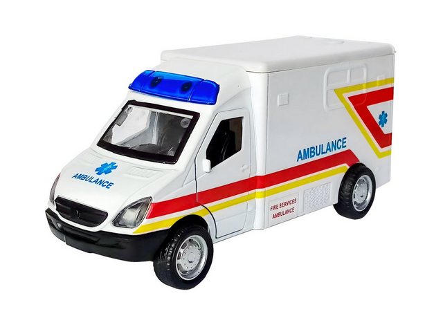 Toi-Toys Modellauto DIENSTWAGEN mit Licht Sound Rückzug 1:38 92 (Ambulance-Weiss)