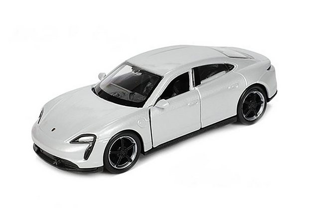 Welly Modellauto PORSCHE Taycan Turbo S 12cm Modellauto Rückzug 27 (Silber-Metallic)