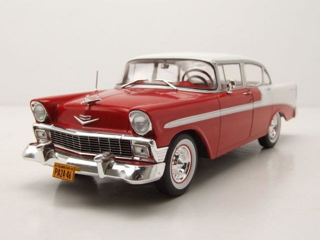 Whitebox Modellauto Chevrolet Bel Air 4-Door Sedan 1956 rot weiß Modellauto 1:24 Whitebox