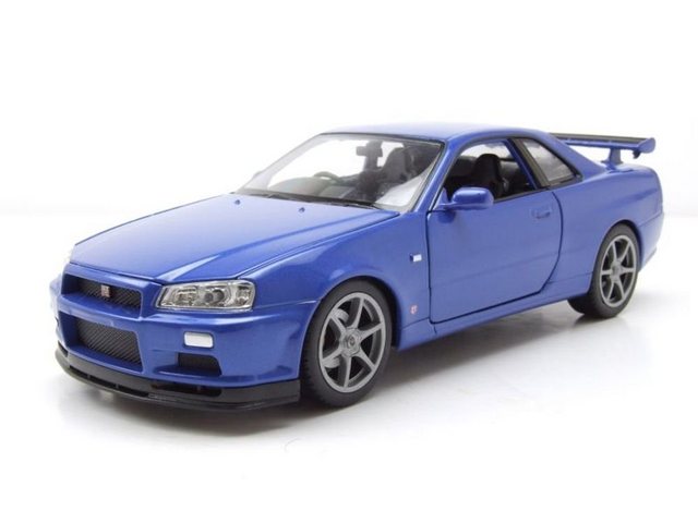 Welly Modellauto Nissan GT-R R34 blau Modellauto 1:24 Welly