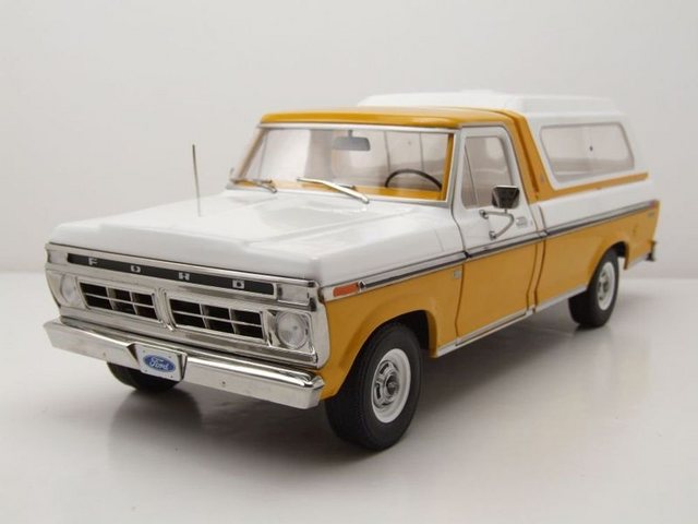 GREENLIGHT collectibles Modellauto Ford F-100 Pick Up 1976 gelb weiß mit Deluxe Box Cover Modellauto