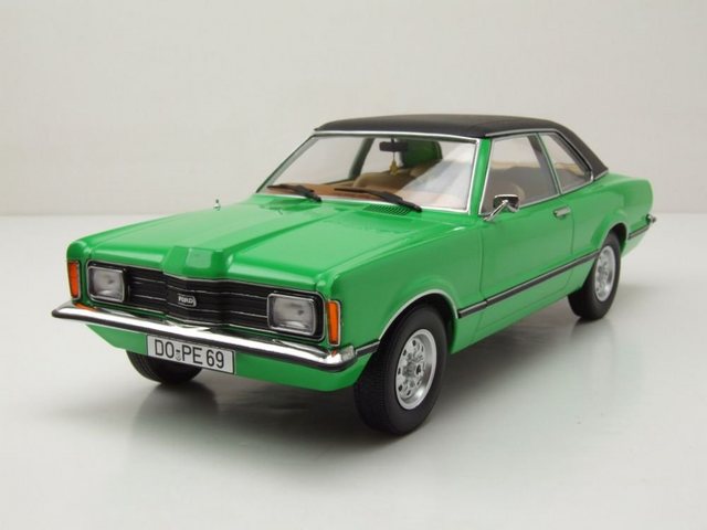 KK Scale Modellauto Ford Taunus GXL 1971 hellgrün matt schwarz Modellauto 1:18 KK Scale