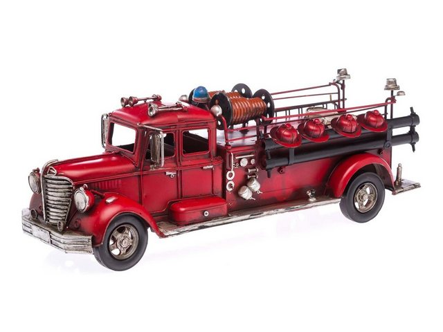 Aubaho Modellauto Modellfahrzeug Feuerwehr im Nostalgischem Stil Feuerwehrauto 50cm Auto Blech