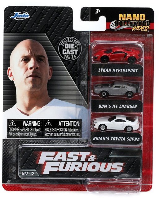 JADA Modellauto Modellauto H.R.Fast & Furious 3er Pack Nano Cars mit Figur 253201004