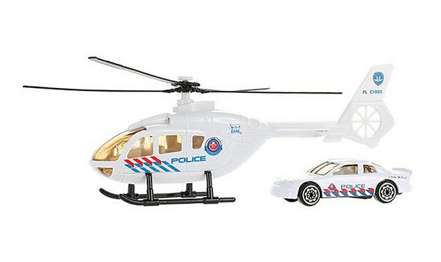 Toi-Toys Modellauto Hubschrauber mit Auto Feuerwehr Polizei Ambulance Einsatzfahrzeug Modell Helicopter Spielzeugauto Spielzeug Geschenk Kinder 83 (Polizei-Weiss)