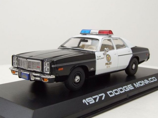 GREENLIGHT collectibles Modellauto Dodge Monaco Police 1977 schwarz weiß Terminator Modellauto 1:43 Green