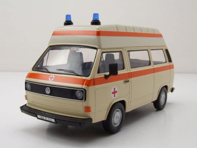 Motormax Modellauto VW T3 Bus Hochdach Krankenwagen beige Modellauto 1:24 Motormax