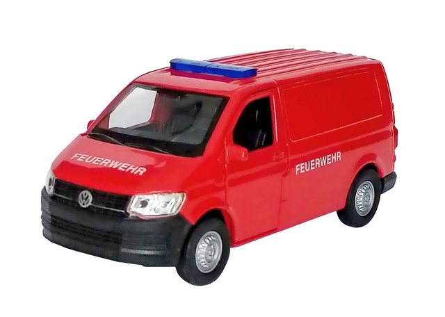 Welly Modellauto VOLKSWAGEN Transporter T6 Van Feuerwehr Bus mit Rückzug VW 77