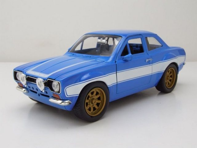 JADA Modellauto Ford Escort RS 2000 1974 blau weiß Brian Fast & Furious Modellauto