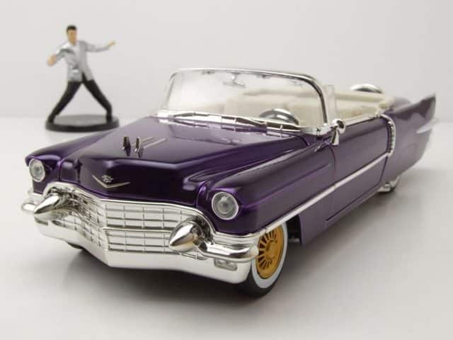 JADA Modellauto Cadillac Eldorado 1956 lila mit Figur Elvis Presley Modellauto 1:24