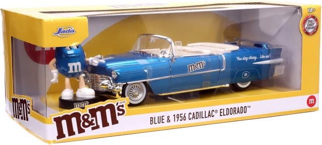 JADA Modellauto Modellauto M&Ms Blue & 1956 Cadillac Eldorado mit Figur 1:24 253255067