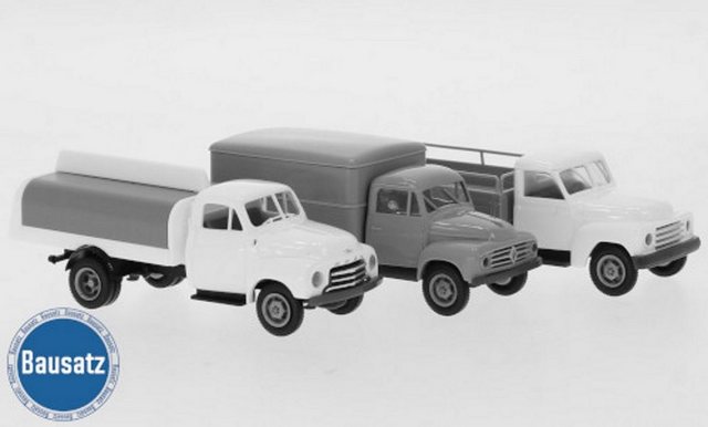 Brekina Modellauto Brekina H0 1/87 10213 LKW Sortiment zum Bau von 3 Leicht-LKW 1955