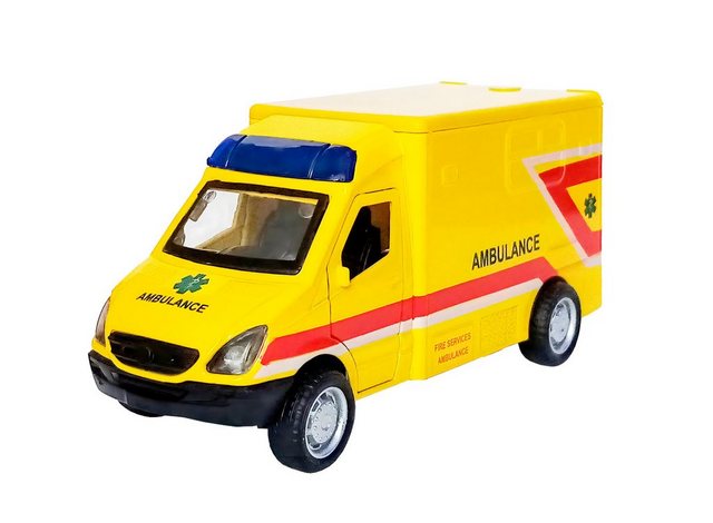 Toi-Toys Modellauto DIENSTWAGEN mit Licht Sound Rückzug 1:38 92 (Ambulance-Gelb)